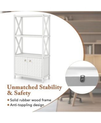 Bathroom Storage Cabinet with Open Shelves and Double Doors