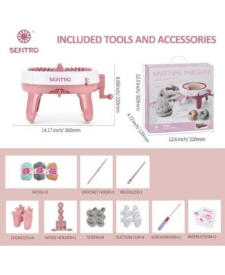 40-Needle Knitting Machine - Pink | Make Scarves, Hats, Socks Fast | Includes Flat/Tube Key, Easy for Beginners & Kids