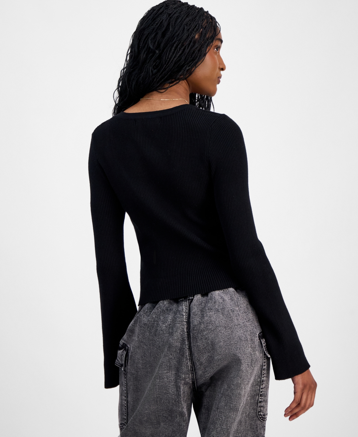 Madden Girl Juniors' Square-neck Sweater In Black