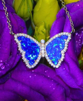 Butterfly Necklace with Lab-Grown Opal in Sterling Silver