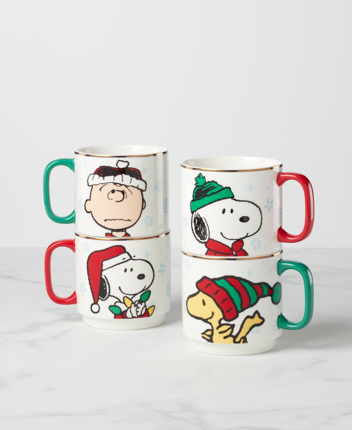 Lenox Snoopy Christmas Stackable Mugs, Set Of 4 In Multi