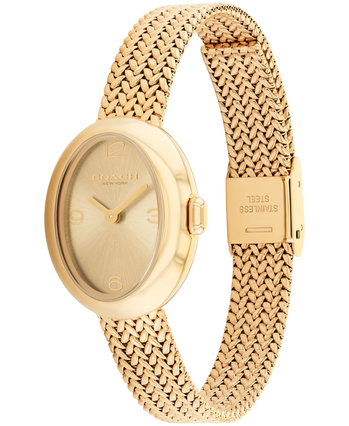 Женские часы COACH Sammy Gold Tone Stainless Steel Mesh Bracelet Watch, 22.5mm — фото 4