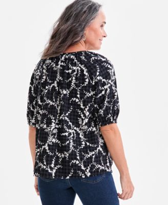 Women's Printed Seersucker Split Neck Top