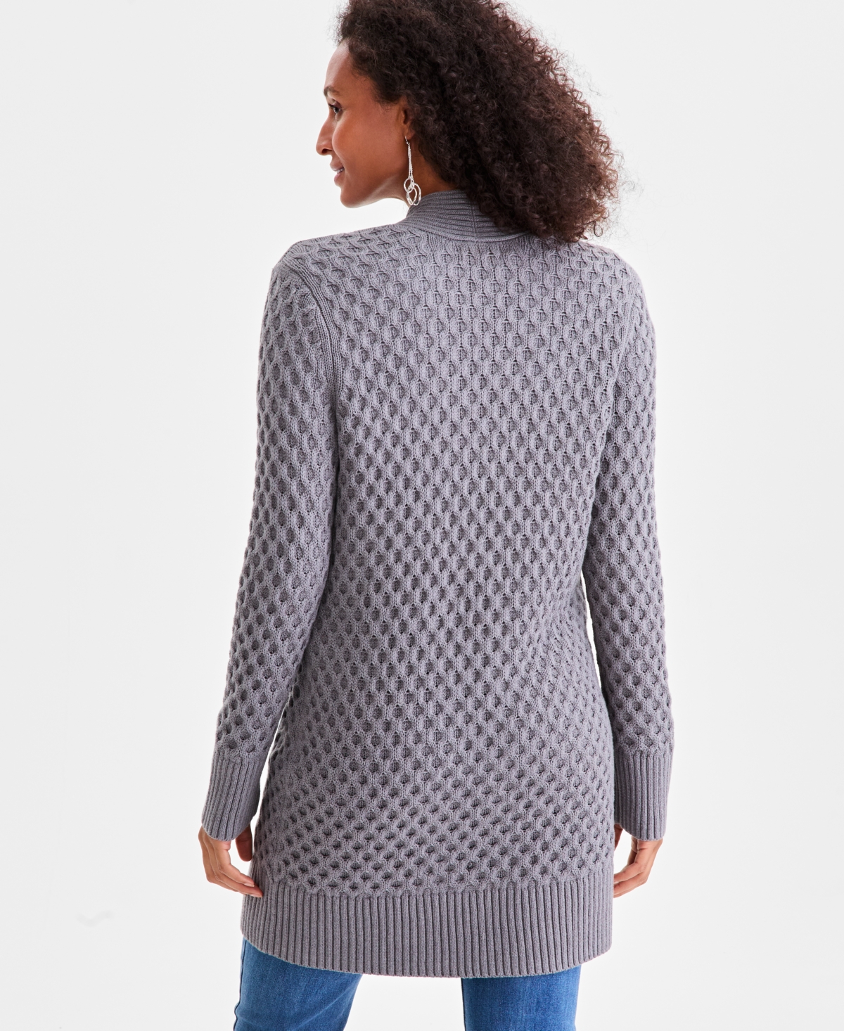 Style & Co Petite Honeycomb-knit Open-front Long Cardigan, Macy's Exclusive In Gray