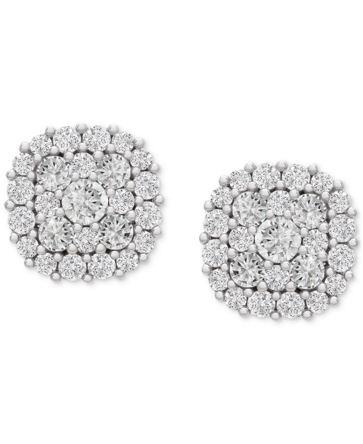 Diamond Halo Cluster Stud Earrings (2 ct. t.w.) in 14K White Gold, Exclusively at Macy's - White Gold