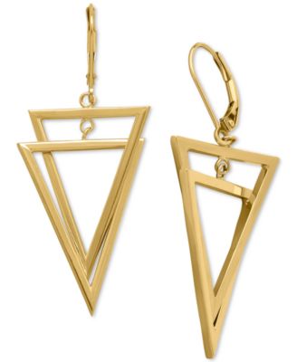 Italian Gold - Interlocking Triangle Dangling Drop Earrings in 14k Gold