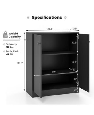 2-Door Modern Floor Storage Cabinet with 3-Tier Shelf