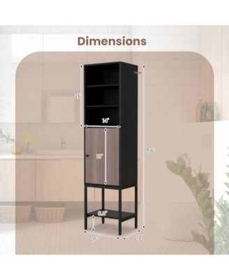 57 Inch Bathroom Tall Cabinet with 1 Door and 4 Shelves Narrow Storage Unit with Adjustable Shelves