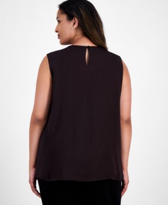 Plus Size Pleat-Neck Sleeveless Blouse 