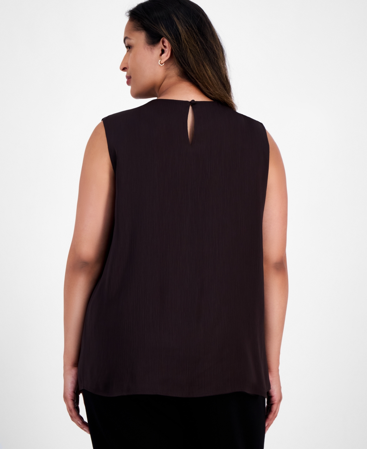 Anne Klein Plus Pleat-Neck Sleeveless Blouse