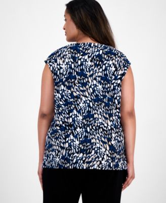 Plus Size Printed Cowl-Neck Sleeveless Blouse 