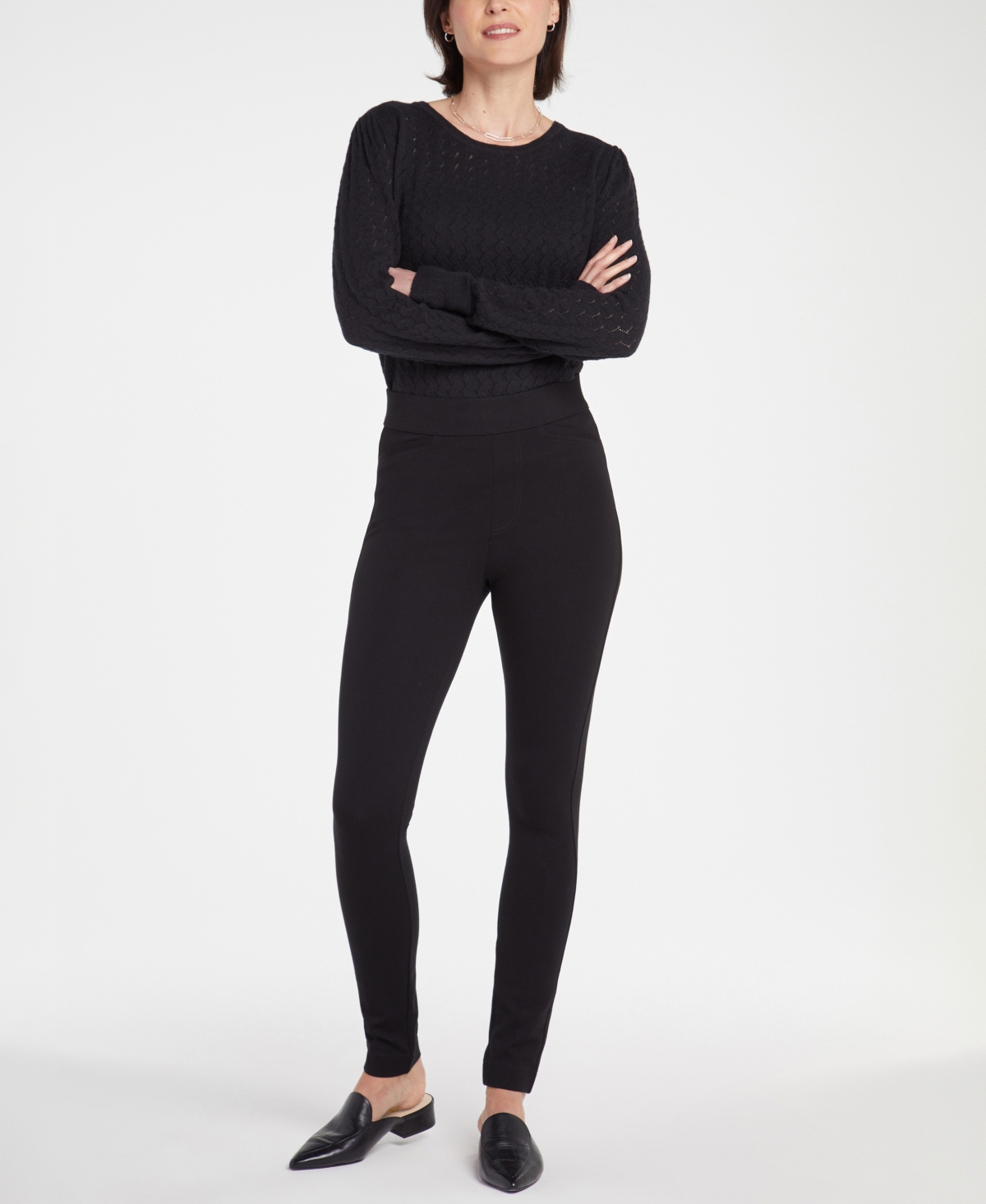 Petite Pull On Leggings in Sculpt Her Ponte Pants - Black