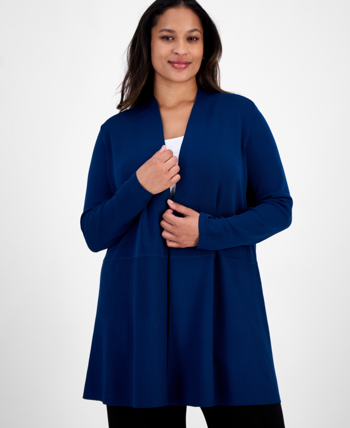 Anne Klein Plus Size Monteray Open-front Cardigan In Blue