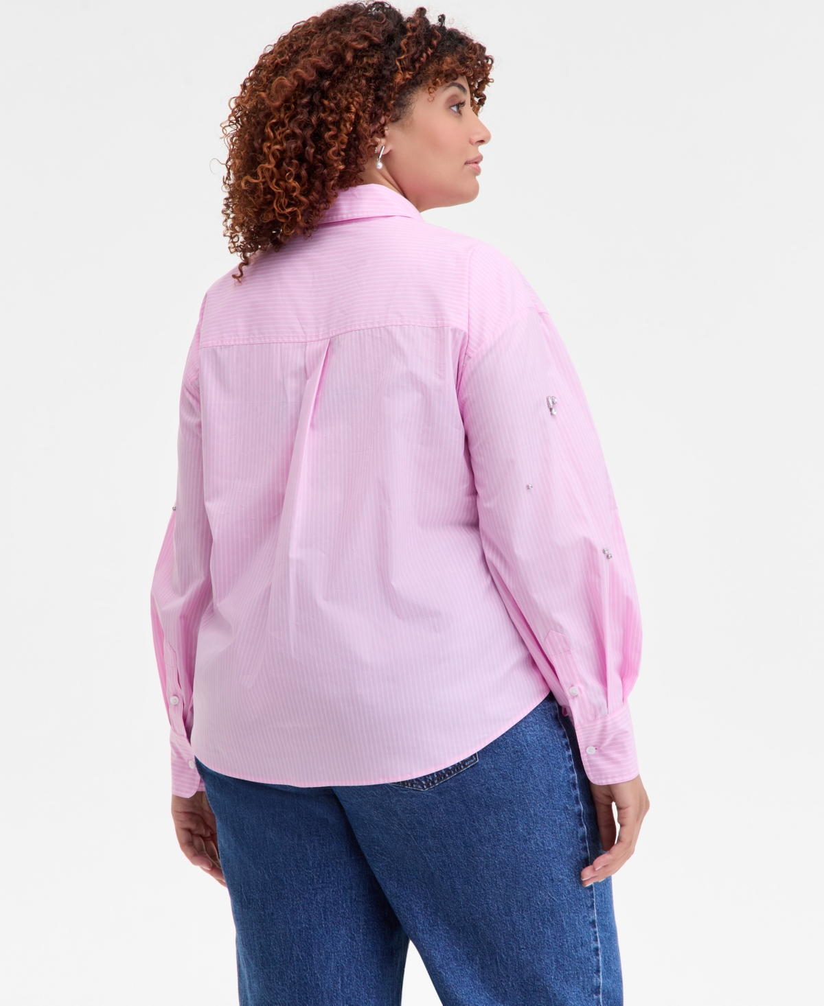 On 34th Womens Embellished Striped Shirt Xxs 3x Macys Exclusive In Pink
