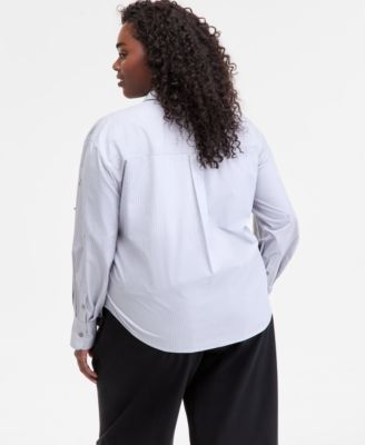 Trendy Plus Size Embellished Striped Shirt