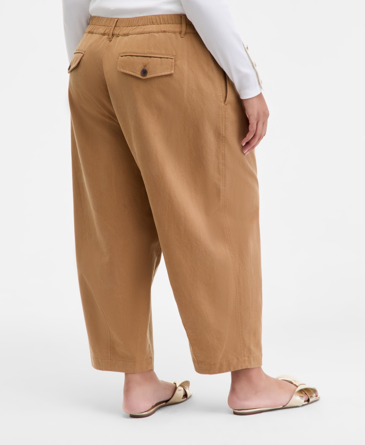 On 34th Trendy Plus Size High-rise Pleated Barrel-leg Pants, Macy's Exclusive In Brown
