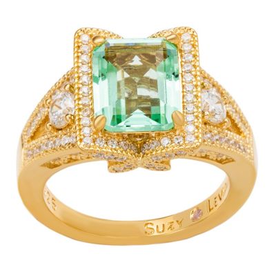 Suzy Levian Sterling Silver Emerald Cut Cubic Zirconia French Filigree Ring