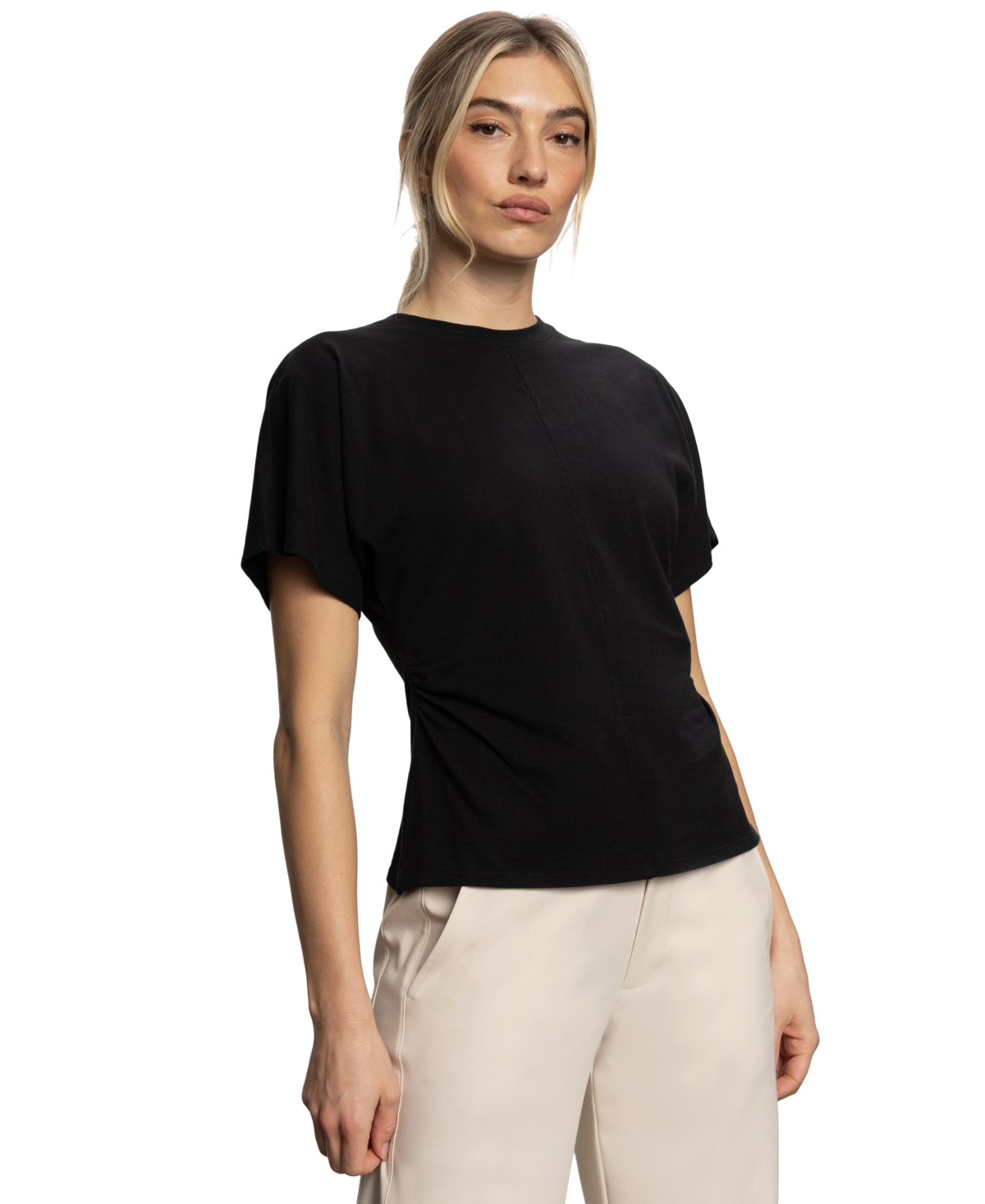 Sanctuary Shirred Waist Dolman Tee In Black