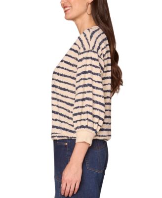 Women's Jacquard V-Neck Blouson-Sleeve Top