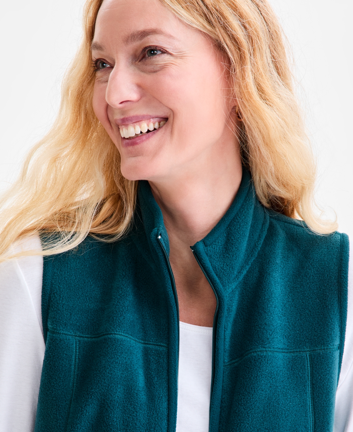 Style & Co Women's Zip-front Polar Fleece Vest, Created For Macy's In Green