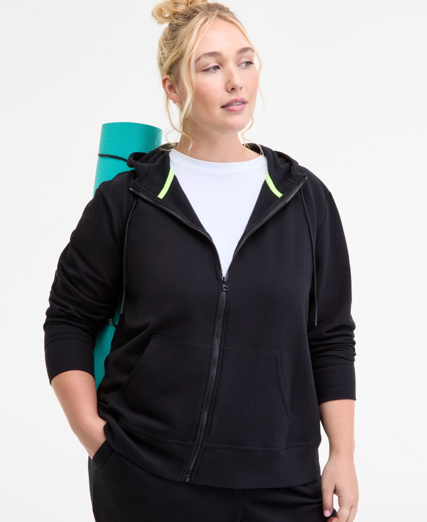 Женское худи ID Ideology Relaxed Zip-Front Long-Sleeve Fleece, цвет: Глубокий чёрный — фото 2