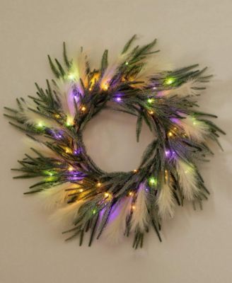 24" Artificial Balsam Fir Pine and Pampas Wreath LED Lights