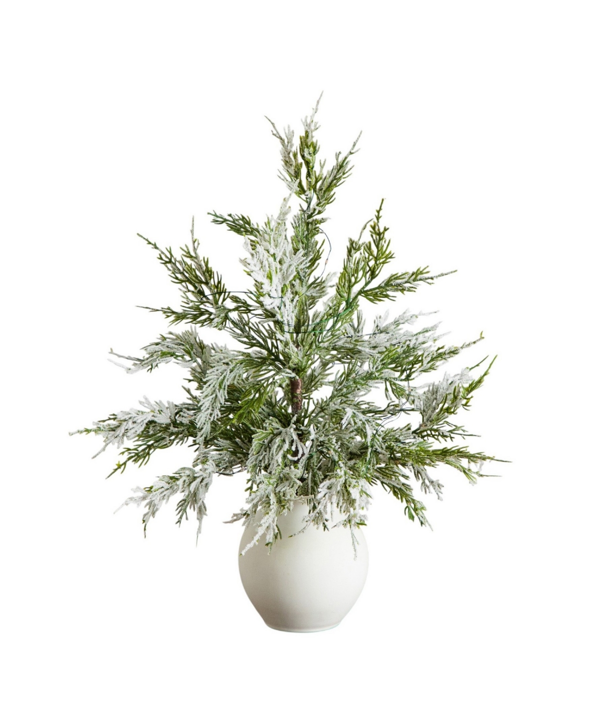 Nearly Natural 18" Pre-lit Artificial Snowed Cypress Christmas Tree Led Lights In Ceramic Planter In Green