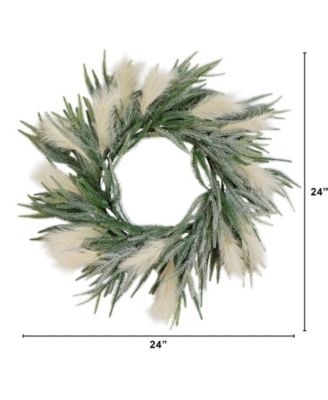 24" Artificial Balsam Fir Pine and Pampas Wreath LED Lights