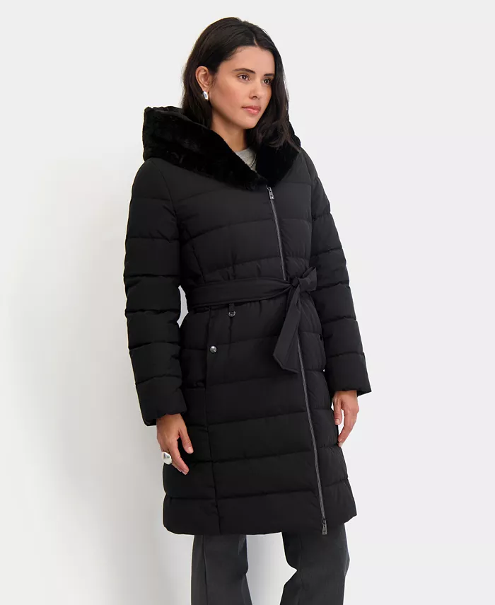 Women's Faux-Fur-Trim Hooded Belted Puffer Coat - thumbnail 7