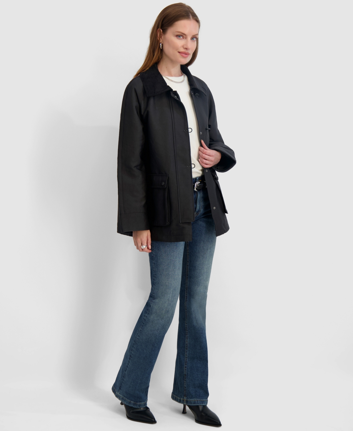 Tahari Taylor Short Rain Coat In Black