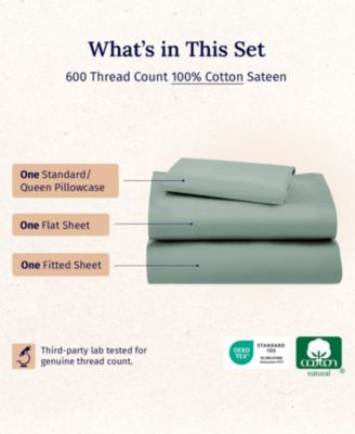 5-Star Luxury Sheet Set, 600 Thread Count Cotton Sateen, Soft & Crisp Bed Sheets - Twin