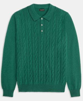 Men's Regular-Fit Cable-Knit 100% Cashmere Sweater Polo Shirt, Macy's Exclusive  