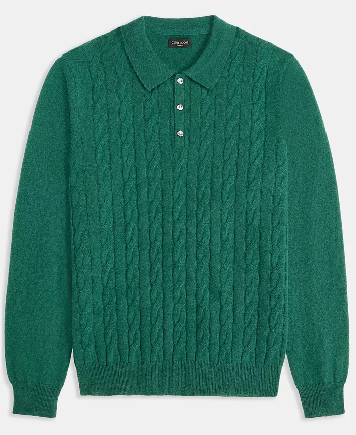 Men's Regular-Fit Cable-Knit 100% Cashmere Sweater Polo Shirt - thumbnail 5