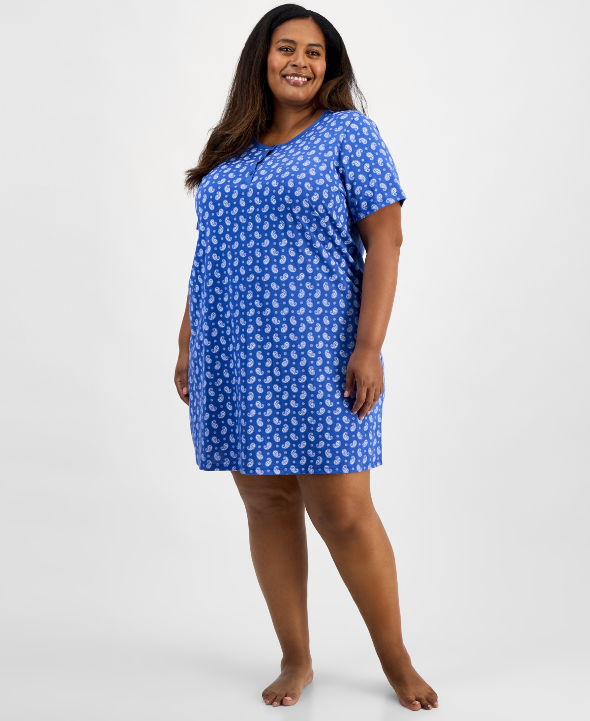 Plus Size Cotton Essential Henley Sleep Shirt, Exclusively at Macy's - Paddington Paisley