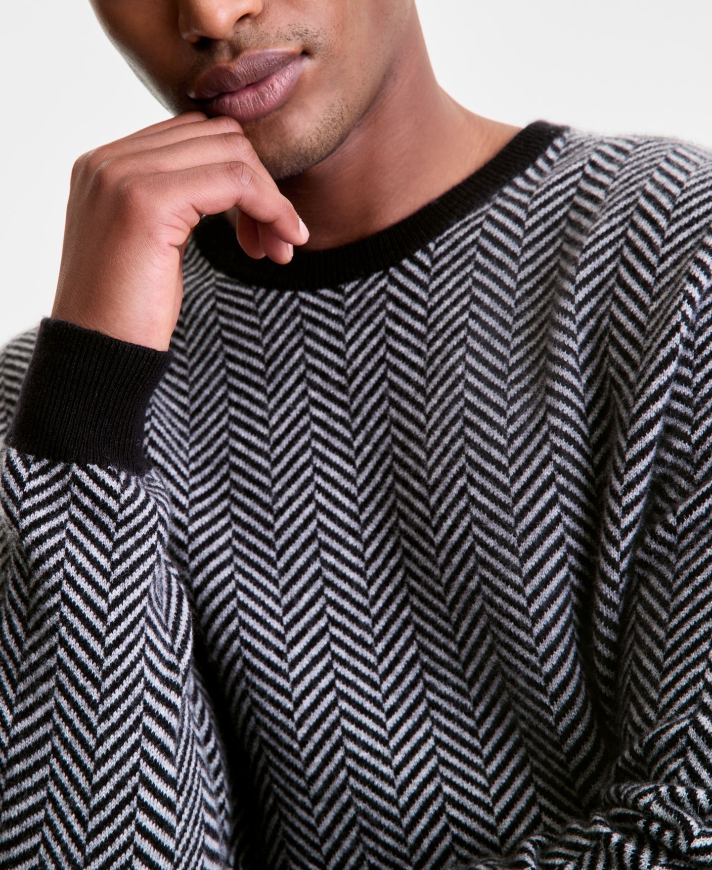 Мужской свитер Club Room Regular-Fit Herringbone 100% Cashmere, цвет: Чёрный — фото 3