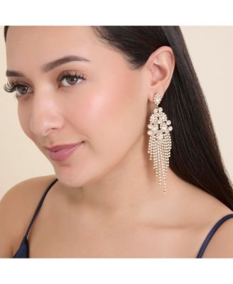 Crystal Fan Drop Earrings in Silver-Tone