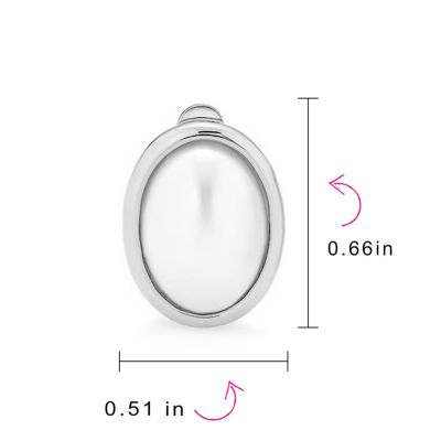 Set of 2 White Pearl Cabochon Oval Clip-On Earrings in Silver Gold Plated Brass