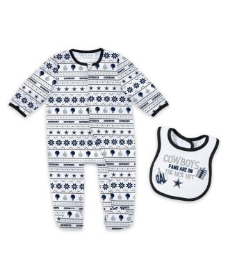 WEAR by Erin Andrews - Baby Boys and Girls Dallas Cowboys Allover Print Full-Zip Sleeper with Bib Set