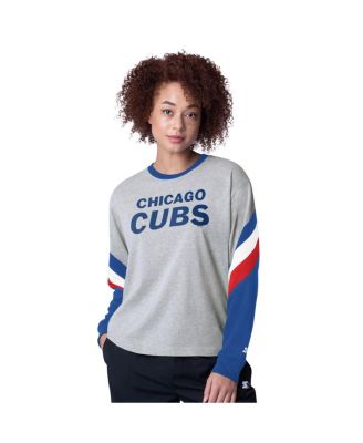 Starter - Women's Heather Gray Chicago Cubs Triple A Fashion Color Block Long Sleeve Top