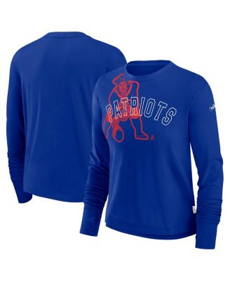 Nike - Women's Royal New England Patriots Layered Logo Cropped Long Sleeve Fashion T-Shirt