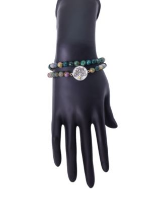 Fine Silver Plated Jasper Family Tree Beaded Bracelet