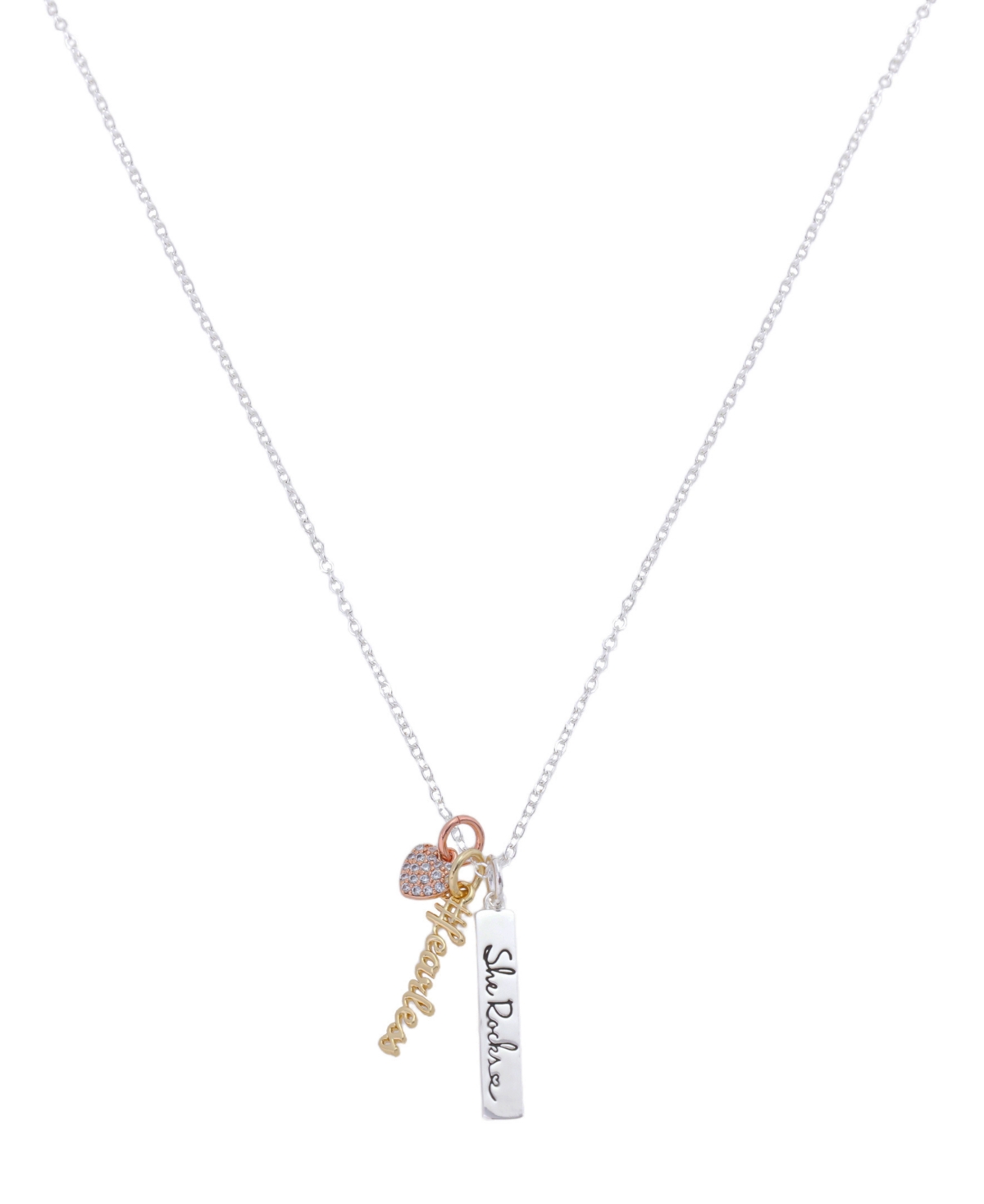 Cubic Zirconia Fearless Charm Short Pendant Necklace - Tri-Tone