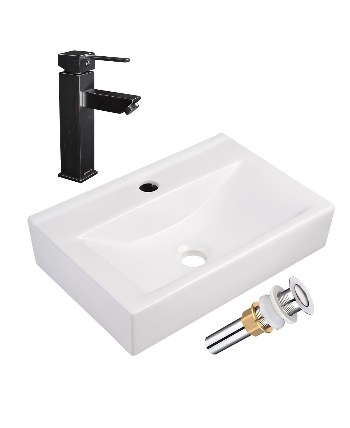 Wall Mount Ceramic Sink w/ One Hold Bathroom Faucet Single Handle Orb - Natrual