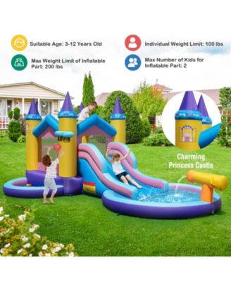 Kids Inflatable Water Slide w/ Slide Splash Pool Water Cannon w/ 735W Blower