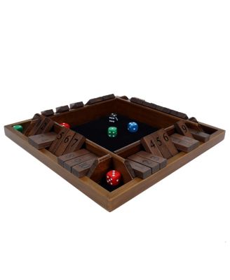 4 Player Shut the Box Dice Board Game with Walnut Stained Wood - 12 in.