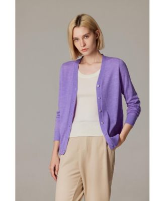 Women's Merino Wool Light Weight Cardigan Ultra Soft Fine Gauge V Neck Sweaters