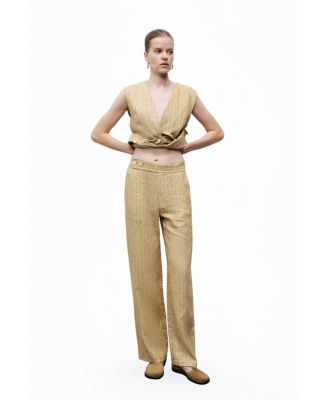 Women's Linen Striped High-Waist Pants
