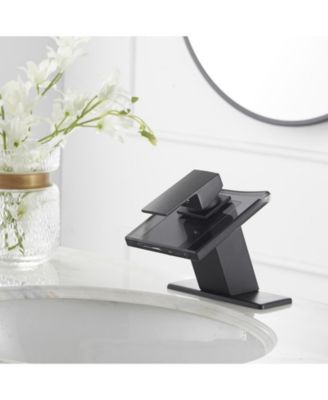 Waterfall Single Hole Single-Handle Low-Arc Bathroom Faucet With Glass Spout In Polished Chrome