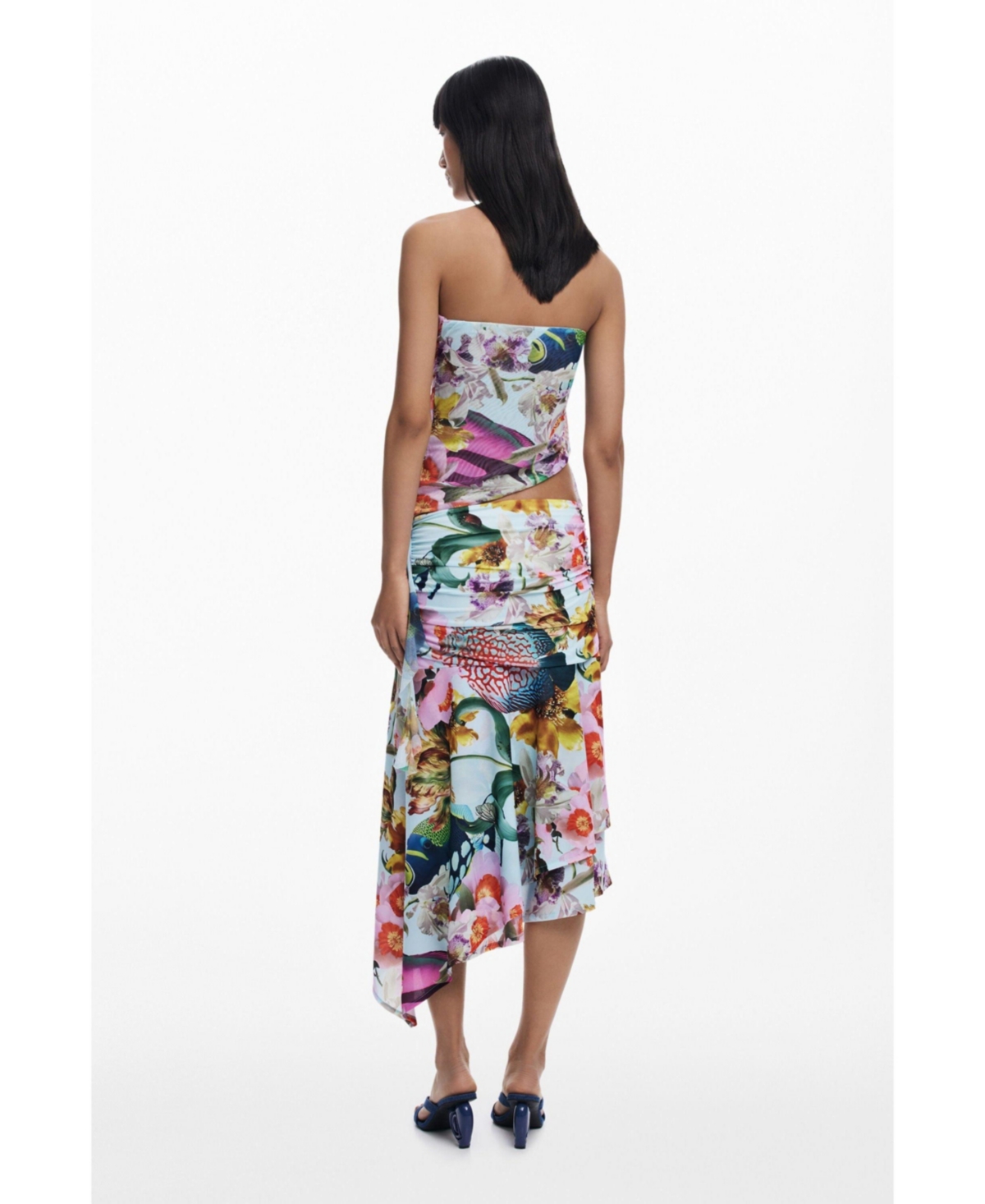 Desigual Print Asymmetric Maxi Skirt In White