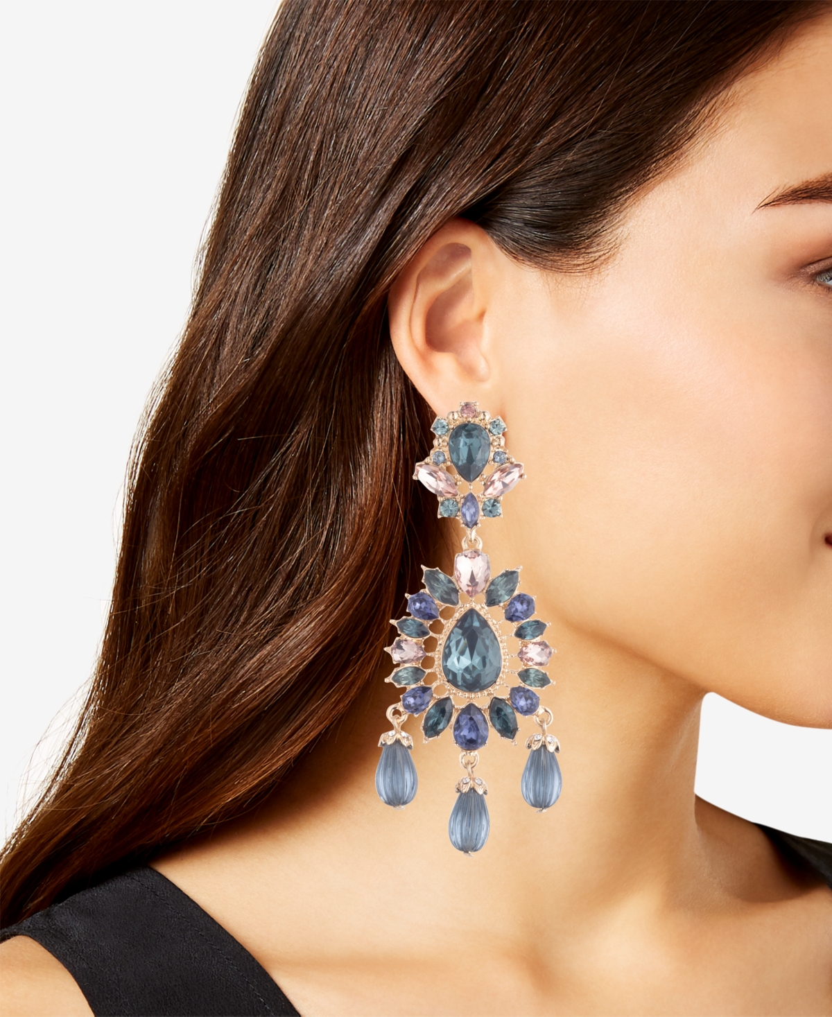 Marchesa Crystal & Stone Cluster Chandelier Earrings In Blue